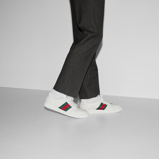 GUCCI
'SCREENER' WHITE LOW TOP SNEAKERS WITH WEB DETAIL IN LEATHER MAN